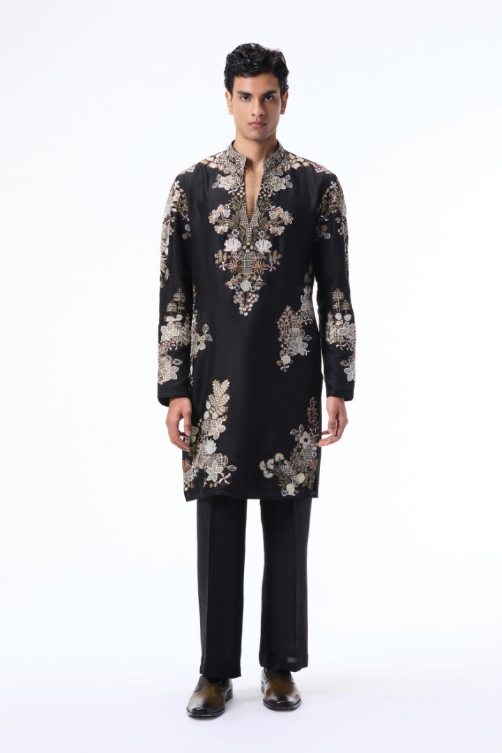 Emberwhim - Black dupion silk heavy kurta