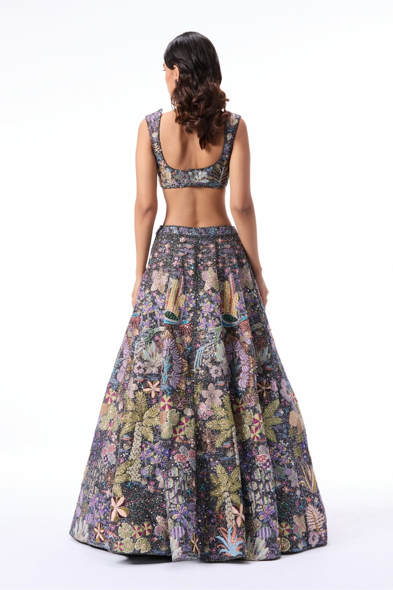 DREAMLIGHT - gunmetal tulle lehenga