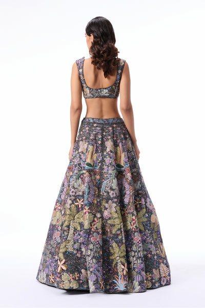 DREAMLIGHT - gunmetal tulle lehenga
