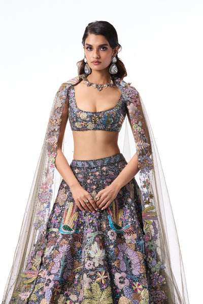 DREAMLIGHT - gunmetal tulle lehenga
