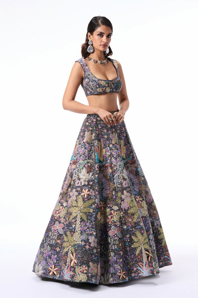 DREAMLIGHT - gunmetal tulle lehenga