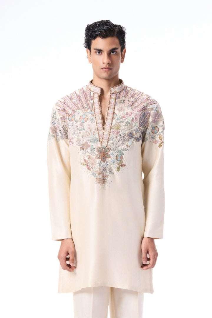 Bloomrise - ivory dupion silk rays kurta