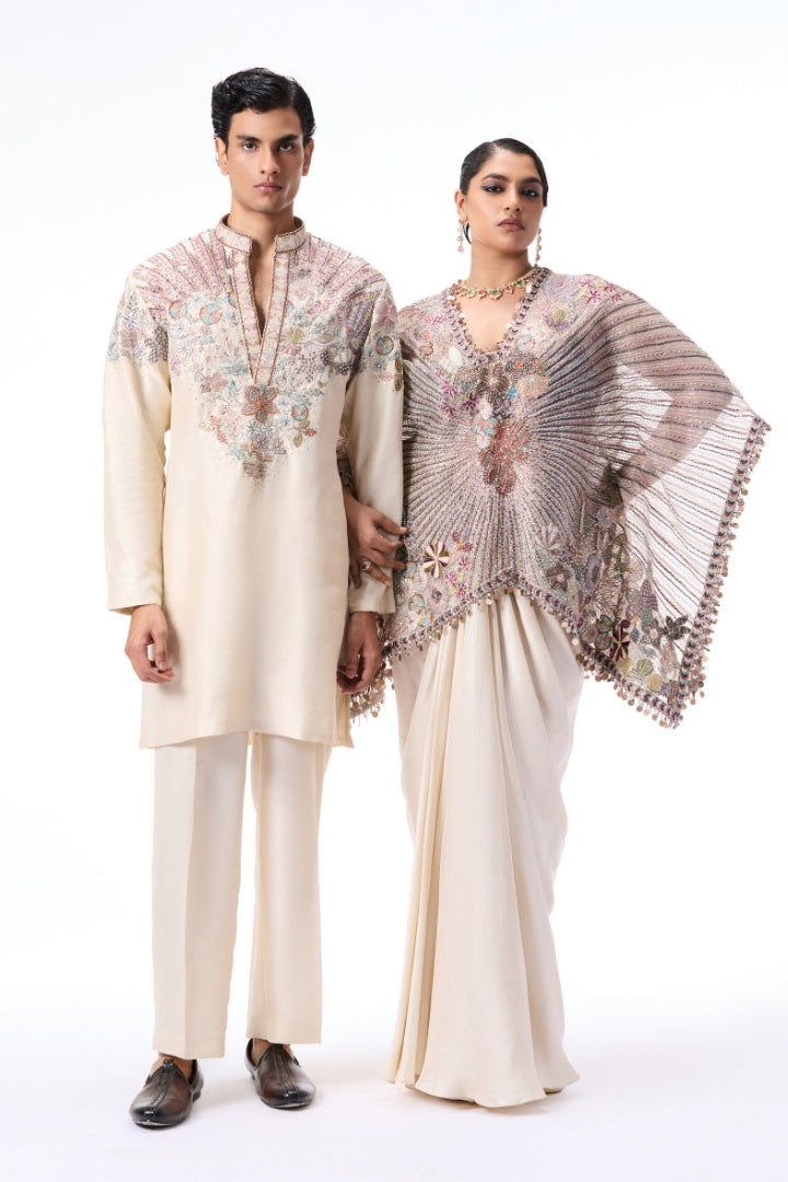 Bloomrise - ivory dupion silk rays kurta
