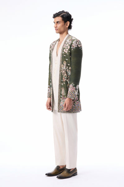 Cypres - lush green raw silk open jacket