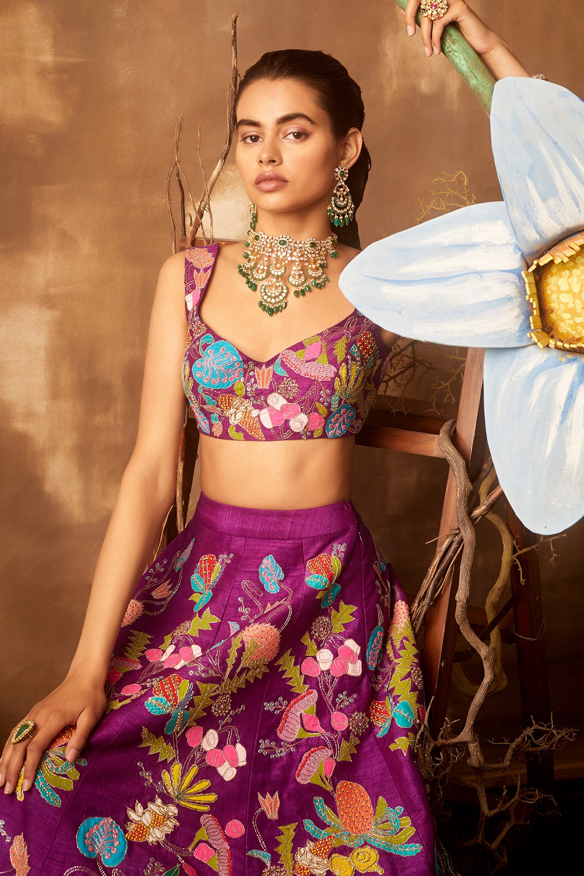 Purple Pastiche Raw Silk Appliquéd And Embellished Lehenga With Blouse And Cutwork Dupatta