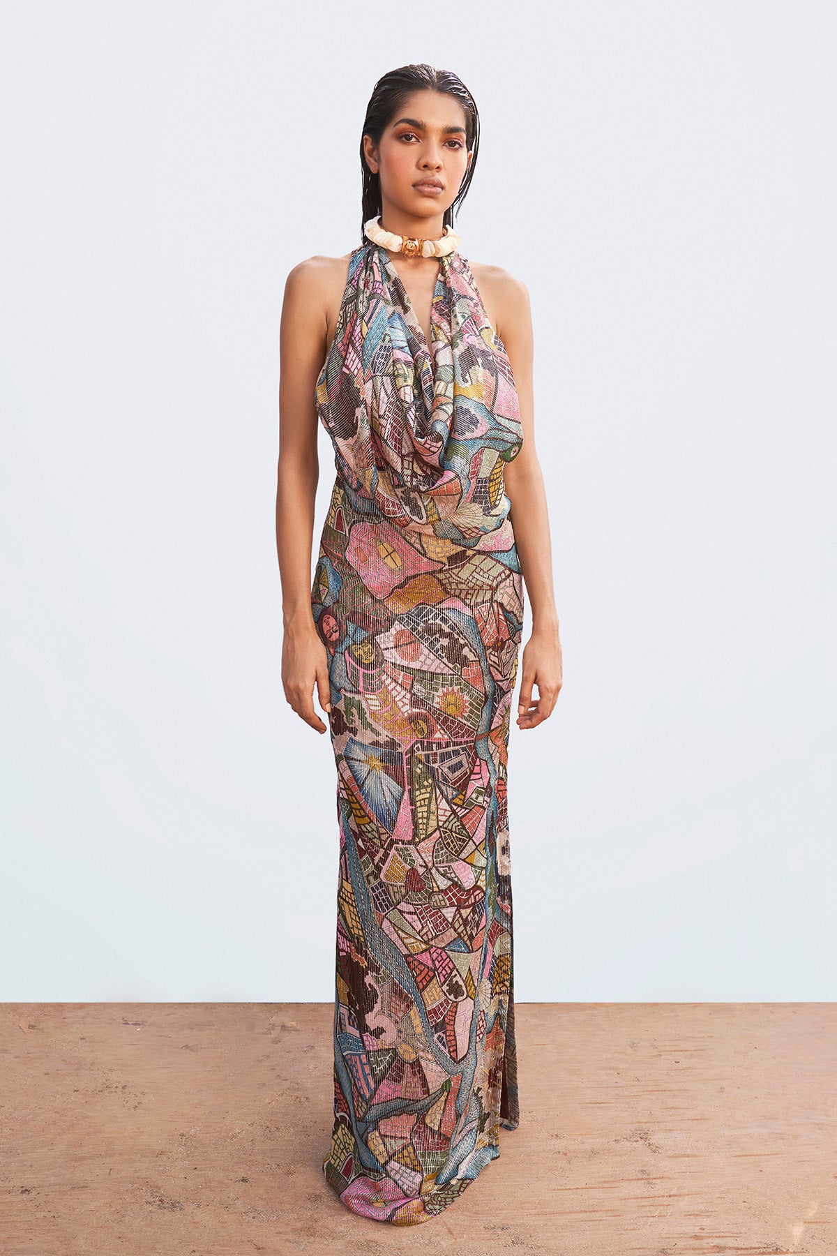 Front view of Starboard & Port multicolor printed maxi dress.