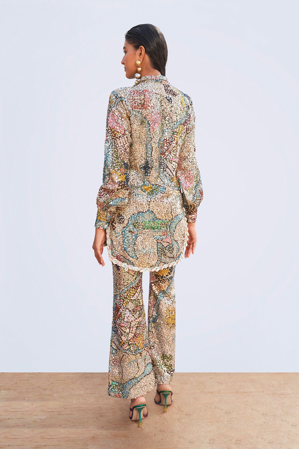 Appliqué detail showcasing intricate sequin craftsmanship from the Starboard & Port tunic