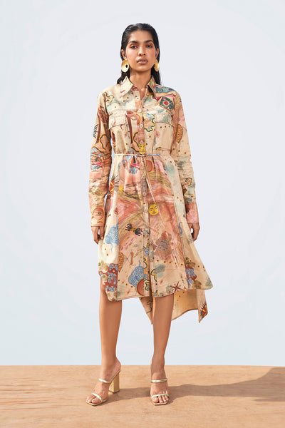 Fabric texture and embroidery from right profile.