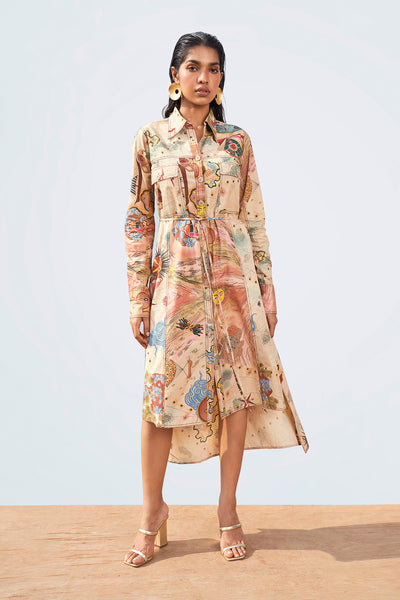 Front view of Periwinkle embellished tissue mirror work lehenga set.