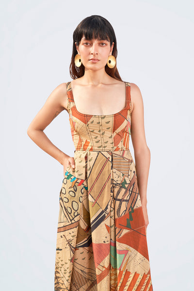 Close-up of print and stitching on left blazer panel.