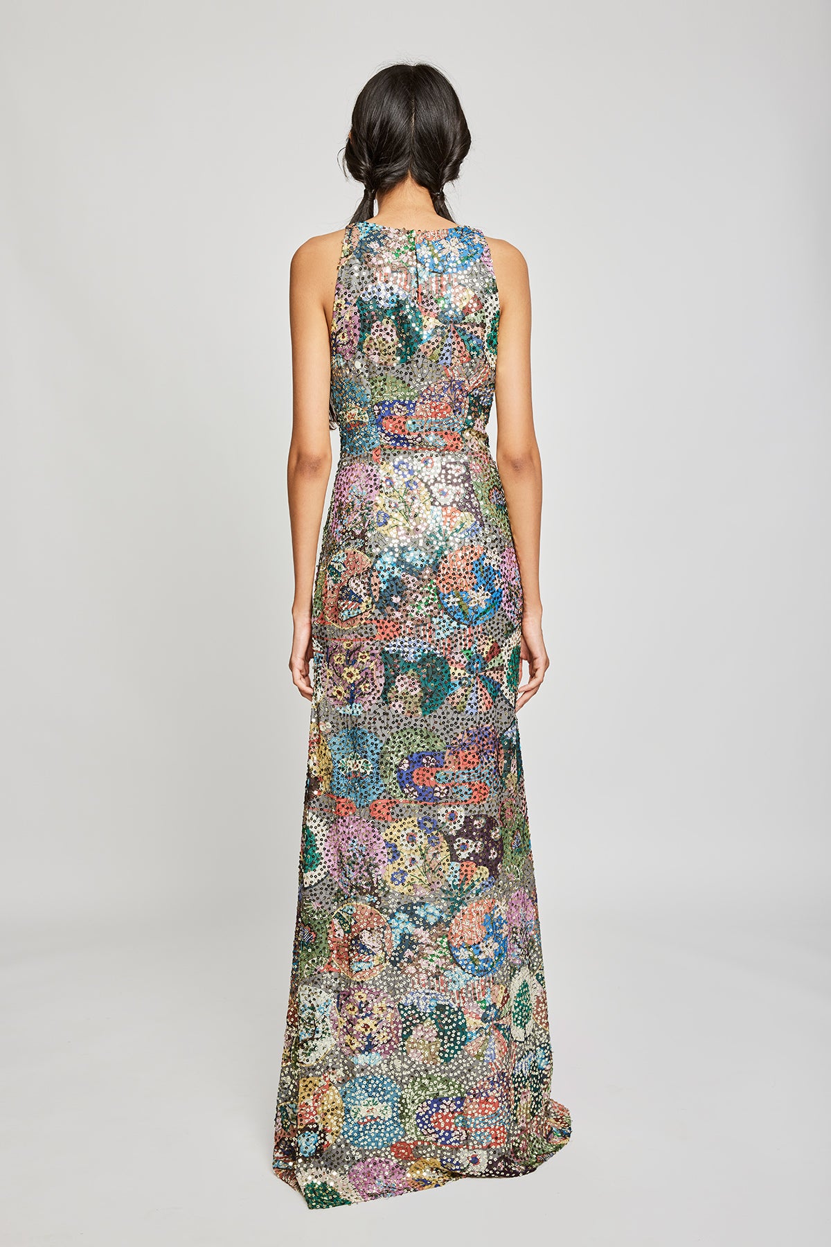 Close-up of right side print and embellishments