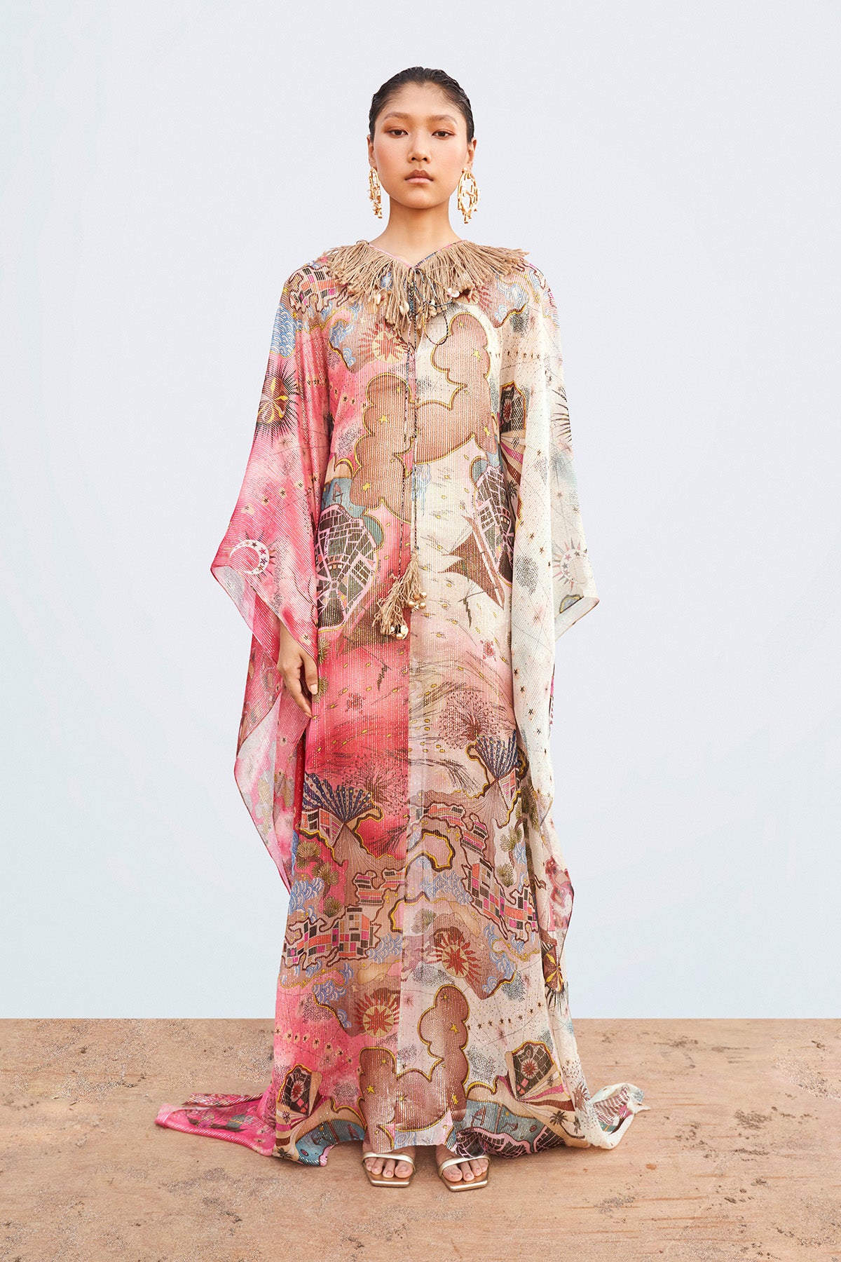 Front view of multi-color printed Starboard & Port kaftan.
