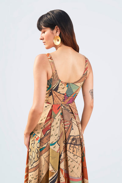 Rear silhouette showing blazer fit and pant taper.
