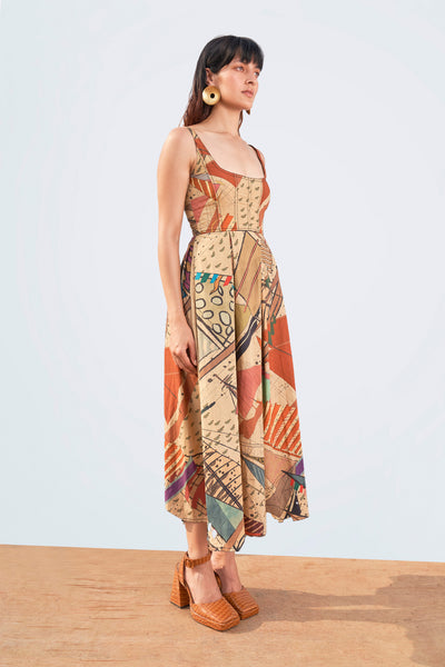 Back view of pink poplin print blazer and pant set.