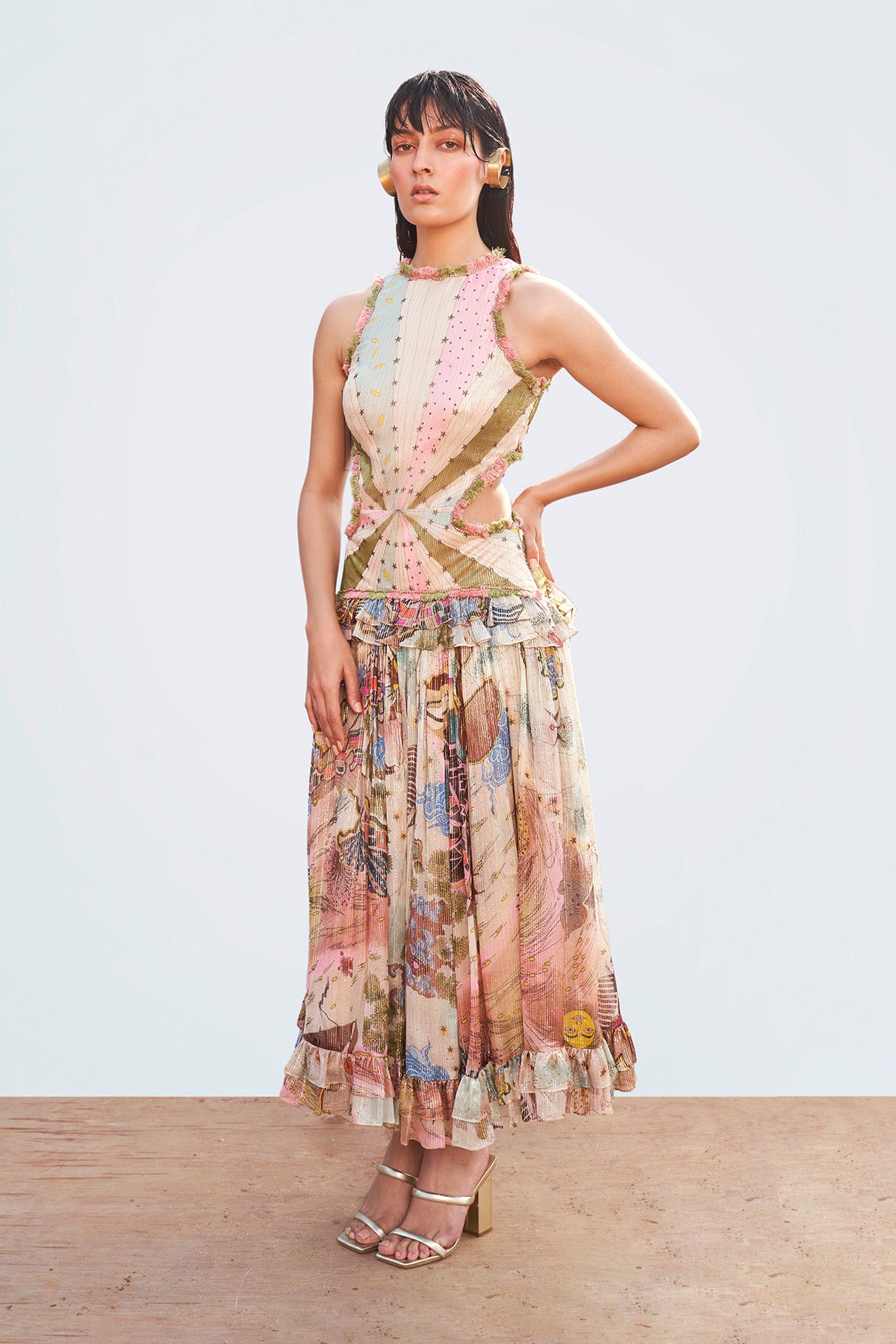 Front view of Starboard & Port sleeveless dress in multi-color.