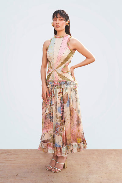 Front view of Starboard & Port sleeveless dress in multi-color.