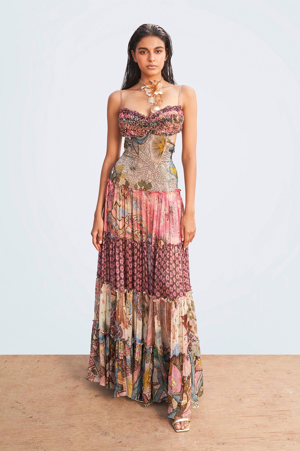 Front view of Starboard & Port multicolor printed maxi dress.
