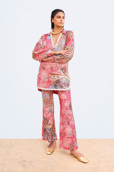 Front view of Viva Magenta Starboard & Port sequin appliqué short dress tunic.

