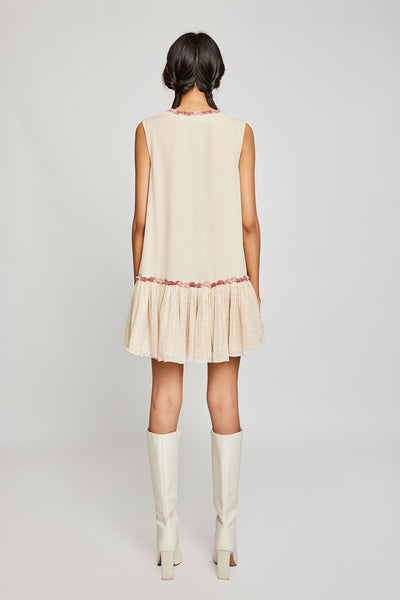 Right side view of Trencadís beige dobby appliquéd dress

