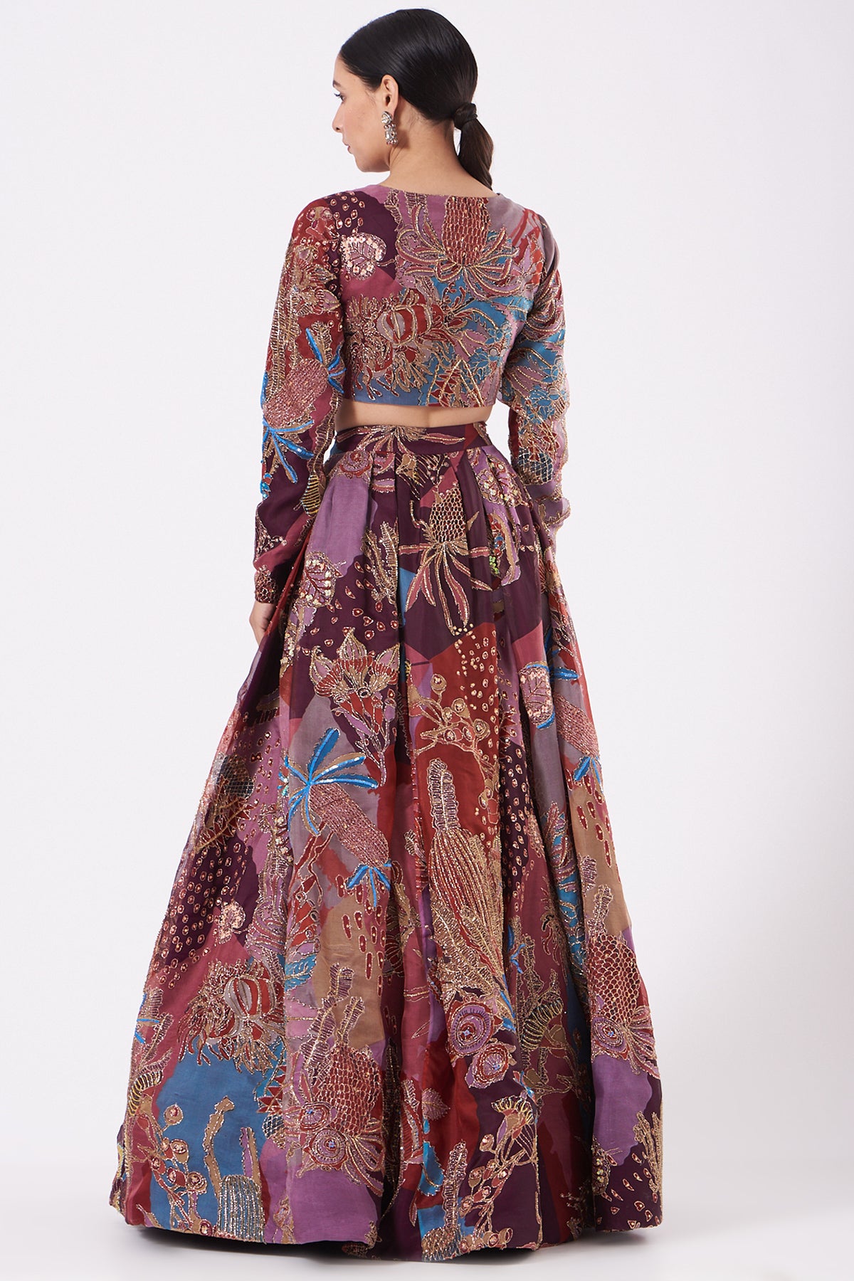 Athiya Shetty in aisha rao plum embellished top and skirt rear profile