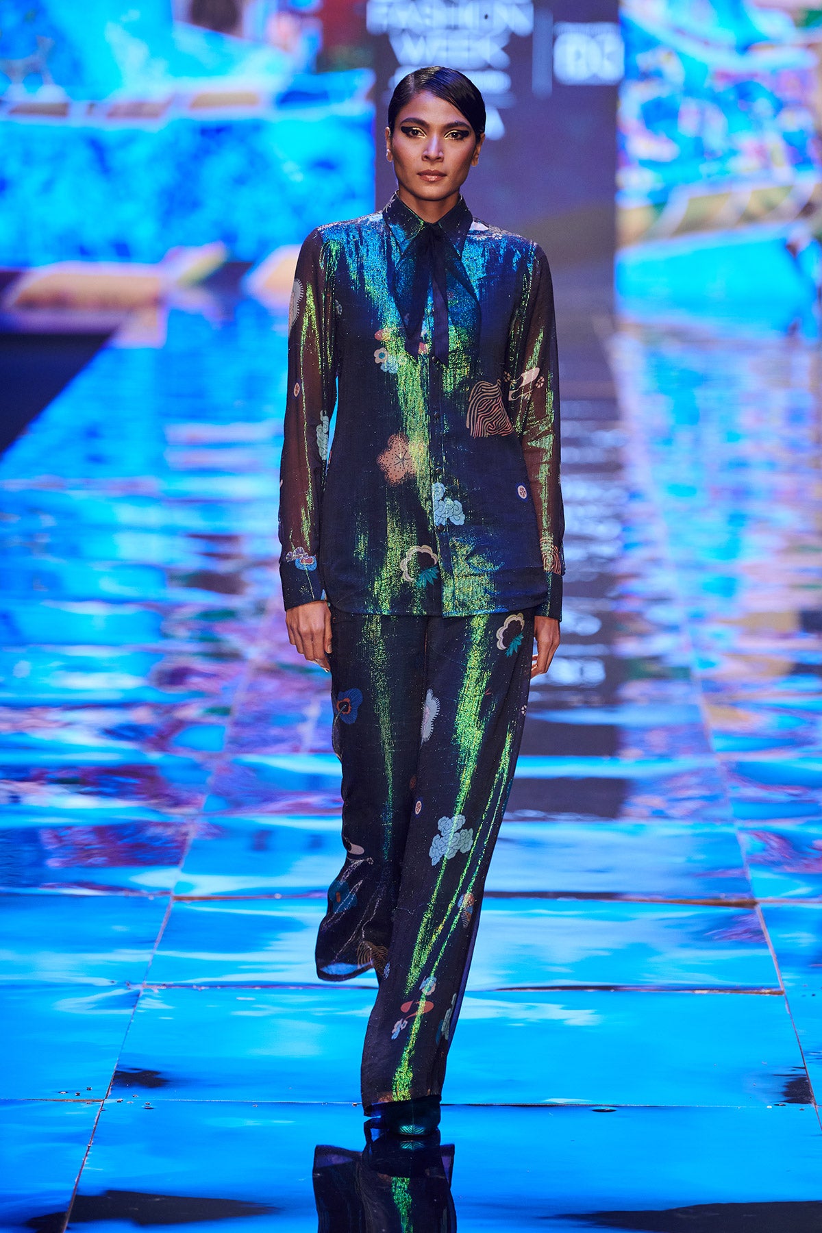 Close-up of right side shirt and pants details