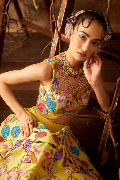 Close-up of right side appliqué and dupatta details